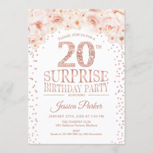 Invitation Surprise 20e fête d'anniversaire - White Rose Gold