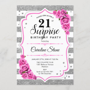 Invitation Surprise 21e anniversaire - Argent blanc rose