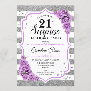 Invitation Surprise 21e anniversaire - Argent blanc violet