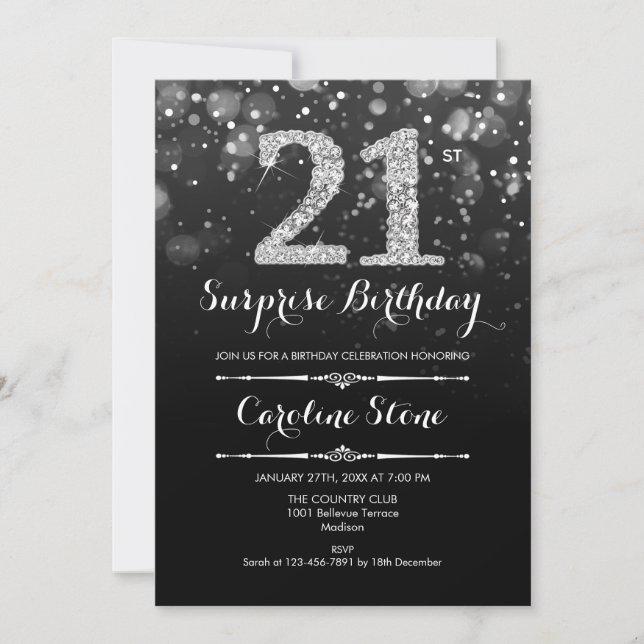 Invitation Surprise 21e anniversaire - Argent noir (Devant)