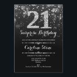 Invitation Surprise 21e anniversaire - Argent noir<br><div class="desc">Invitation surprise 21e anniversaire. Design élégant noir blanc avec fausse parties scintillant argent. Anniversaire adulte. Dispose de diamants et de caractères de script. hommes ou femmes anniversaire invitation. Parfait pour une fête d'anniversaire élégante. Message-moi si vous avez besoin d'une personnalisation plus poussée.</div>