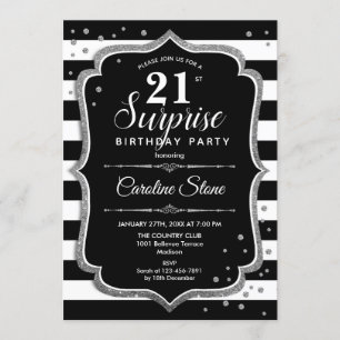 Invitation Surprise 21e anniversaire - Argent noir blanc