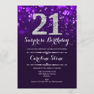 Invitation Surprise 21e anniversaire - Argent violet