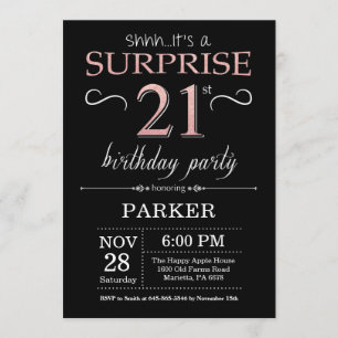 Invitation Surprise 21e anniversaire Black and Rose Pink Gold