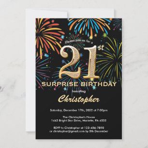 Invitation Surprise 21e anniversaire Black Gold Rainbow Firew