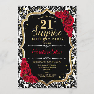 Invitation Surprise 21e anniversaire - Black Gold Red Invitat