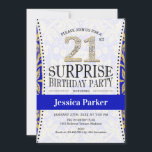 Invitation Surprise 21e anniversaire - Blanc Gold Royal Blue<br><div class="desc">Surprise 21ème anniversaire invitation pour les femmes. Elégante carte invitation en or bleu royal,  blanc et fausse parties scintillant. Caractéristiques police de script de typographie et lettres de losange. Parfait pour une célébration anniversaire surprise et élégante.</div>