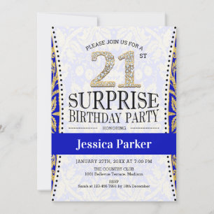 Invitation Surprise 21e anniversaire - Blanc Gold Royal Blue