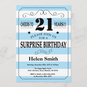 Invitation Surprise 21e anniversaire Bleu et Blancs