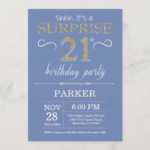 Invitation surprise 21e anniversaire Bleu et or