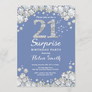Invitation Surprise 21e anniversaire Blue Silver Diamond
