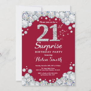 Invitation Surprise 21e anniversaire Bourgogne Rouge Argent D