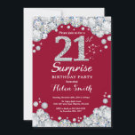 Invitation Surprise 21e Anniversaire Bourgogne Rouge Diamant<br><div class="desc">Invitation Surprise 21e Anniversaire. Fond Rouge Bourgogne et Diamant Strass Argent. Invitation élégante pour une fête d'anniversaire. Anniversaire Adulte. Anniversaire Femme. Anniversaire Homme. Pour une personnalisation plus poussée,  veuillez cliquer sur le bouton "Personnaliser" et utiliser notre outil de conception pour modifier ce modèle.</div>