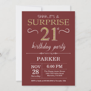 Invitation Surprise 21e Anniversaire Burgundy et Paillettes D
