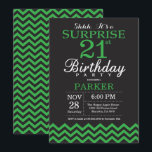 Invitation Surprise 21e anniversaire Chevron noir et vert<br><div class="desc">Invitation surprise 21e anniversaire avec Chevron noir et vert. Tableau de bord. Anniversaire adulte. Homme ou Femmes Anniversaire Invitation. Pour plus de personnalisation,  cliquez sur le bouton "Customiser" et utilisez notre outil de conception pour modifier ce modèle.</div>