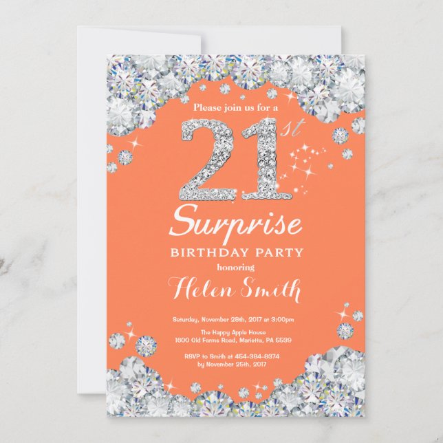 Invitation Surprise 21e Anniversaire Corail et Diamant Argent (Devant)