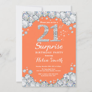 Invitation Surprise 21e anniversaire Coral et Diamant d'argen