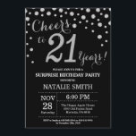 Invitation Surprise 21e anniversaire Diamant noir et argent<br><div class="desc">Invitation surprise 21e anniversaire avec Arrière - plan Diamant de Parties scintillant noir et argent. Confetti d'argent. Anniversaire adulte. Hommes ou femmes,  anniversaire.
Pour plus de personnalisation,  cliquez sur le bouton "Customiser" et utilisez notre outil de conception pour modifier ce modèle.</div>