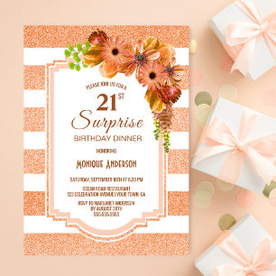 Invitation Surprise 21e anniversaire Dîner Apricot Fête Flora