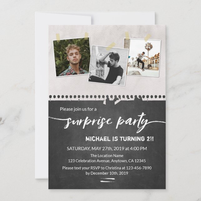 Invitation Surprise 21e anniversaire Fête Chalkboard Photo (Devant)