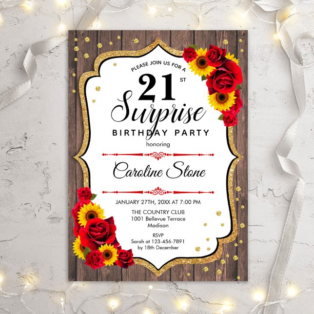 Invitation Surprise 21e anniversaire - Gold White Red Invitat (Créateur téléchargé)