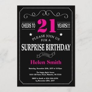 Invitation Surprise 21e anniversaire Hot Pink and Black