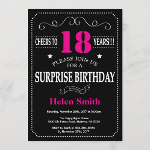 Invitation Surprise 21e anniversaire Hot Pink and Black
