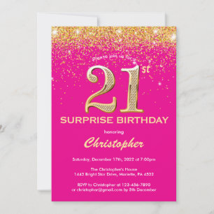 Invitation Surprise 21e anniversaire Hot Pink and Gold Partie