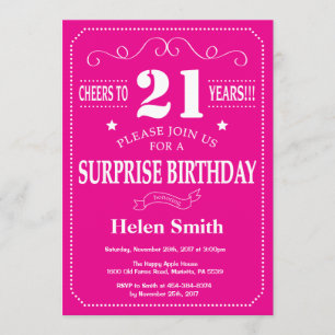 Invitation Surprise 21e anniversaire Hot Pink and White
