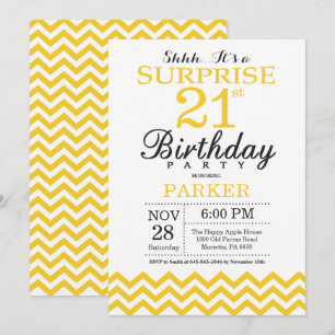 Invitation surprise 21e anniversaire Jaune Chevron