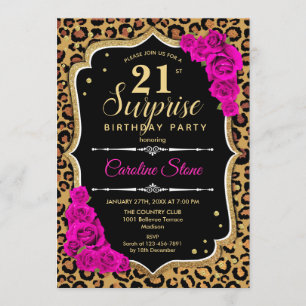 Invitation Surprise 21e anniversaire - Leopard Black Gold Ros