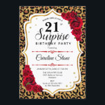 Invitation Surprise 21e anniversaire - Leopard Gold Blanc Rou<br><div class="desc">Invitation surprise 21e anniversaire. Rouge féminin,  design blanc avec de l'or de parties scintillant imitation. Caractéristiques animal léopard cheetah motif,  roses rouges,  police de caractères et confetti. Parfait pour une soirée d'anniversaire élégante. Peut être personnalisé pour montrer n'importe quel âge. Message-moi si vous avez besoin d'une personnalisation plus poussée.</div>