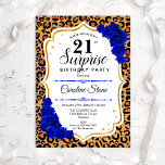 Invitation Surprise 21e anniversaire - Leopard Gold Royal Blu<br><div class="desc">Invitation surprise 21e anniversaire. Bleu royal féminin,  design blanc avec faux or parties scintillant. Caractéristiques animal léopard motif guépard,  saphir bleu roses,  police de script et confetti. Parfait pour une soirée d'anniversaire élégante. Peut être personnalisé pour montrer n'importe quel âge. Message-moi si vous avez besoin d'une personnalisation plus poussée.</div>