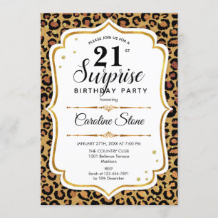 Invitation Surprise 21e anniversaire - Leopard Gold White