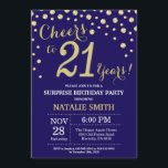 Invitation Surprise 21e anniversaire Marine Bleu et Diamant O<br><div class="desc">Surprise 21e anniversaire Invitation avec Marine Blue et Gold Parties scintillant Arrière - plan diamant. Confetti d'or. Anniversaire adulte. Hommes ou Femmes Anniversaire. Pour plus de personnalisation,  cliquez sur le bouton "Customiser" et utilisez notre outil de conception pour modifier ce modèle.</div>