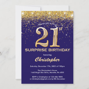 Invitation Surprise 21e anniversaire Marine Blue and Gold Par