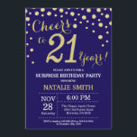 Invitation Surprise 21e anniversaire Navy Blue and Gold Diamo<br><div class="desc">Invitation surprise 21e anniversaire avec Arrière - plan Diamant Parties scintillant bleu et or de la Marine. Gold Confetti. Anniversaire adulte. Hommes ou femmes,  anniversaire.
Pour plus de personnalisation,  cliquez sur le bouton "Customiser" et utilisez notre outil de conception pour modifier ce modèle.</div>