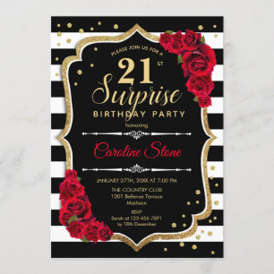Invitation Surprise 21e anniversaire - Noir Blanc Rouge