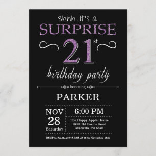 Invitation surprise 21e anniversaire Noir et pourp