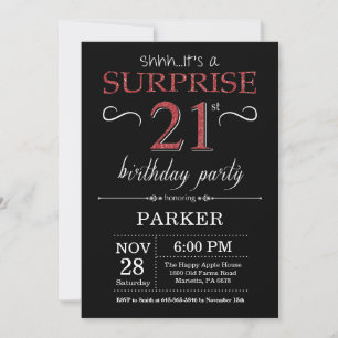 Invitation surprise 21e anniversaire Noir et Rouge