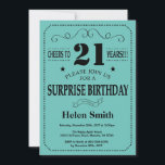Invitation Surprise 21e anniversaire Noir et Turquoise<br><div class="desc">Surprise 21e anniversaire Invitation Black and Turquoise Typographie. Arrière - plan noir et Turquoise Aqua Turquoise. Anniversaire adulte. Hommes ou Femmes Anniversaire. Enfants Garçon ou fille Ado Anniversaire adolescent Invitation . 13ème 15ème 16ème 18ème 20ème 21ème 30ème 40ème 50ème 60ème 70ème 80ème 90ème 100ème. N'Importe Quel Âge. Pour plus de...</div>