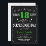 Invitation Surprise 21e anniversaire Noir et Vert Chalkboard<br><div class="desc">Invitation Surprise 18e anniversaire Typographie noire et verte. Tableau de bord. Arrière - plan noir et blanc. Anniversaire adulte. Hommes ou Femmes Anniversaire. Enfants Garçon ou fille Ado Anniversaire adolescent Invitation . 13ème 15ème 16ème 18ème 20ème 21ème 30ème 40ème 50ème 60ème 70ème 80ème 90ème 100ème. N'Importe Quel Âge. Pour plus...</div>