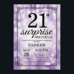 Invitation surprise 21e anniversaire Parties scint<br><div class="desc">Invitation surprise 21e anniversaire avec lumière à cordes violettes avec Arrière - plan à Parties scintillant violet. Anniversaire mauve. Anniversaire adulte. Hommes ou femmes Anniversaire Invitation. 13e 15e 16e 18e 20e 21e 30e 40e 50e 60e 70e 80e 90e 100e, n'importe quel âge. Pour plus de personnalisation, cliquez sur le bouton...</div>