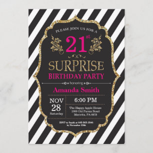 Invitation surprise 21e anniversaire Pink Black Go