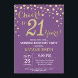 Invitation Surprise 21e anniversaire Purple and Gold Diamond<br><div class="desc">Surprise 21e anniversaire Invitation avec Arrière - plan Diamond Parties scintillant violet et or. Confetti d'or. Anniversaire adulte. Hommes ou Femmes Anniversaire. Pour plus de personnalisation,  cliquez sur le bouton "Customiser" et utilisez notre outil de conception pour modifier ce modèle.</div>