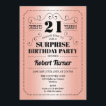 Invitation Surprise 21e anniversaire - Rose Gold Black<br><div class="desc">Surprise 21st Birthday Invitation Design rétro en feuille d'or rose et noir. Salut à 21 ans ! Peut être personnalisé dans n'importe quelle année.</div>