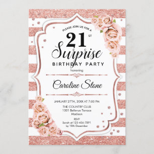 Invitation Surprise 21e anniversaire - Rose Gold White Pink