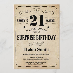 Invitation Surprise 21e anniversaire Rustic Vintage Retro