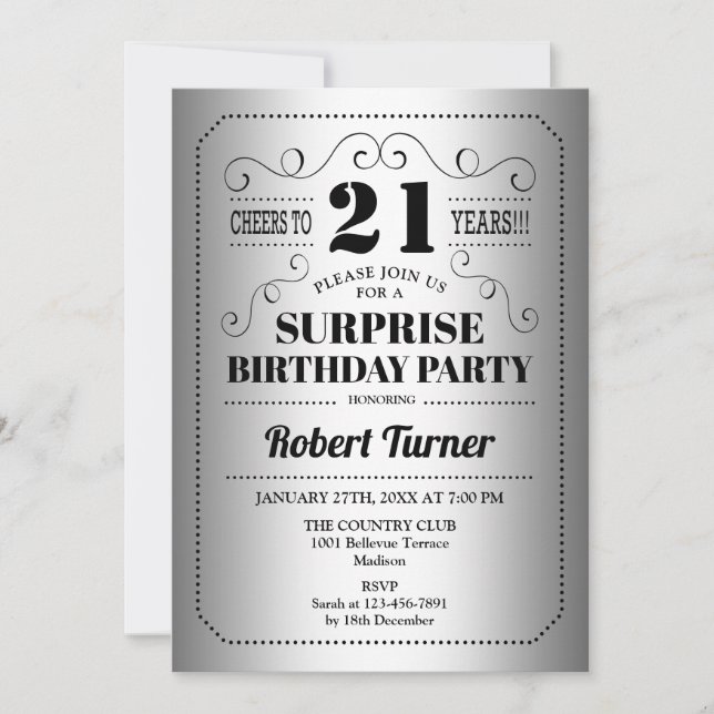 Invitation Surprise 21e anniversaire - Silver Black (Devant)