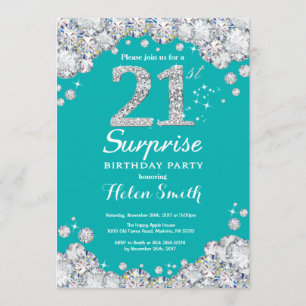 Invitation Surprise 21e anniversaire Turquoise et Silver Diam